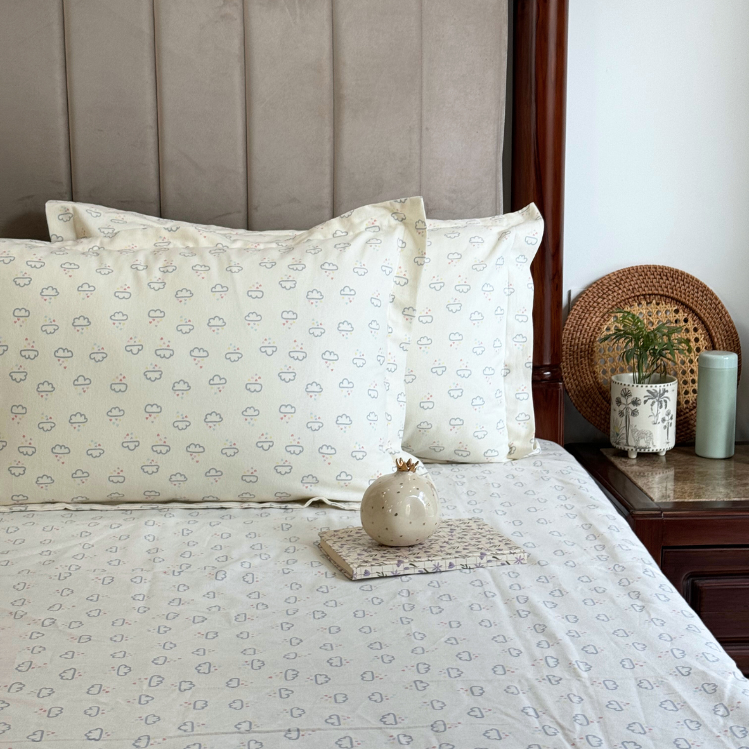 Sadyaska Ivory Love In The Clouds Single Bed Printed 1 Pcs Bedsheet