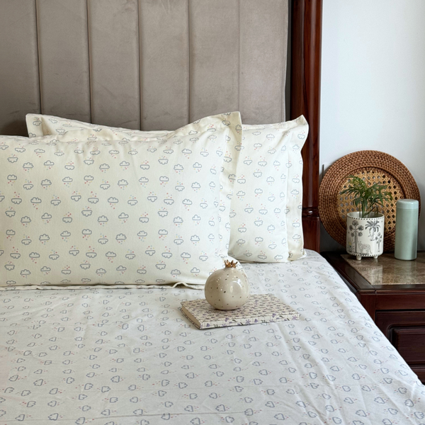 Sadyaska Ivory Love In The Clouds Single Bed Printed 1 Pcs Bedsheet