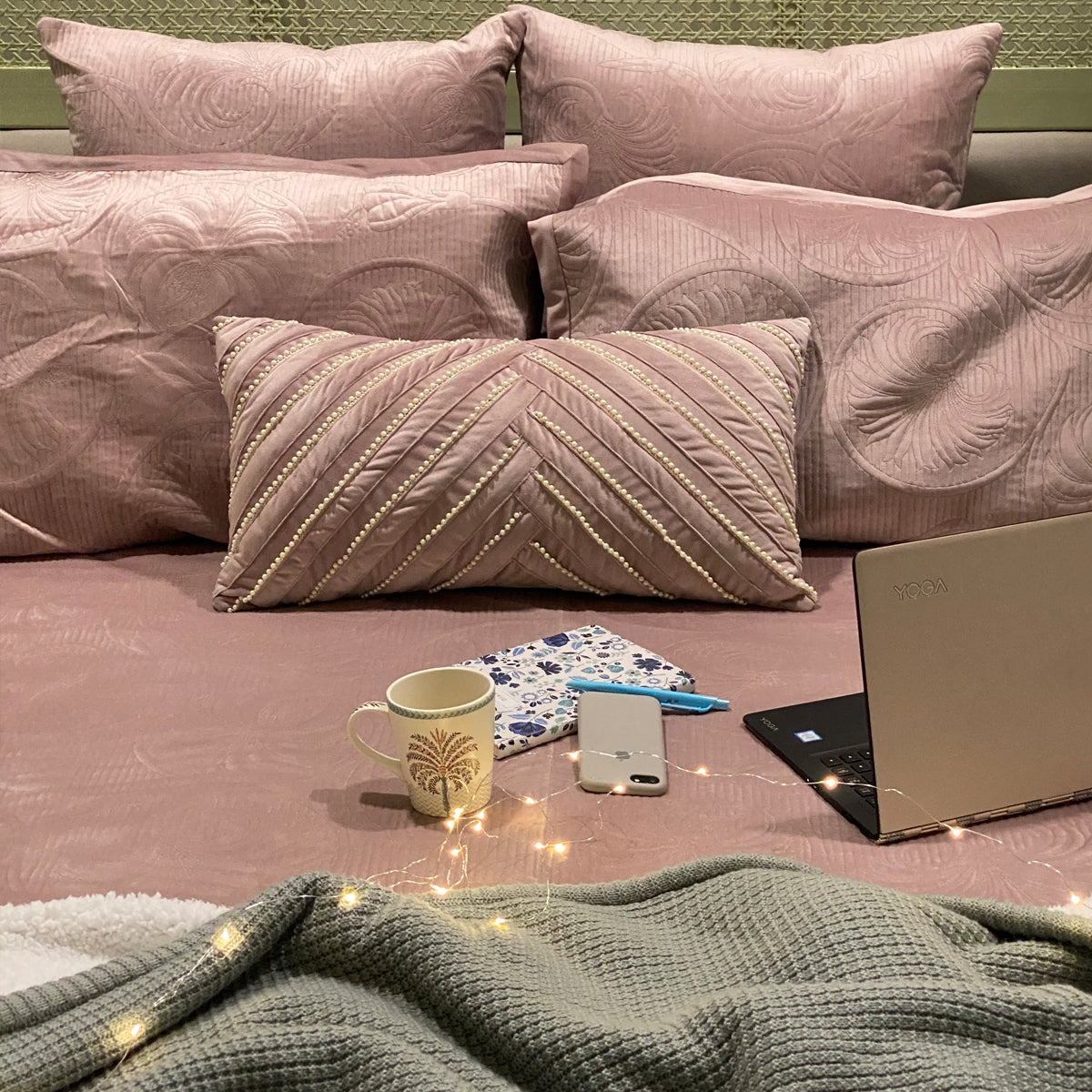 Sadyaska Marina Onion Pink Velvet 1 Pcs Bedspread