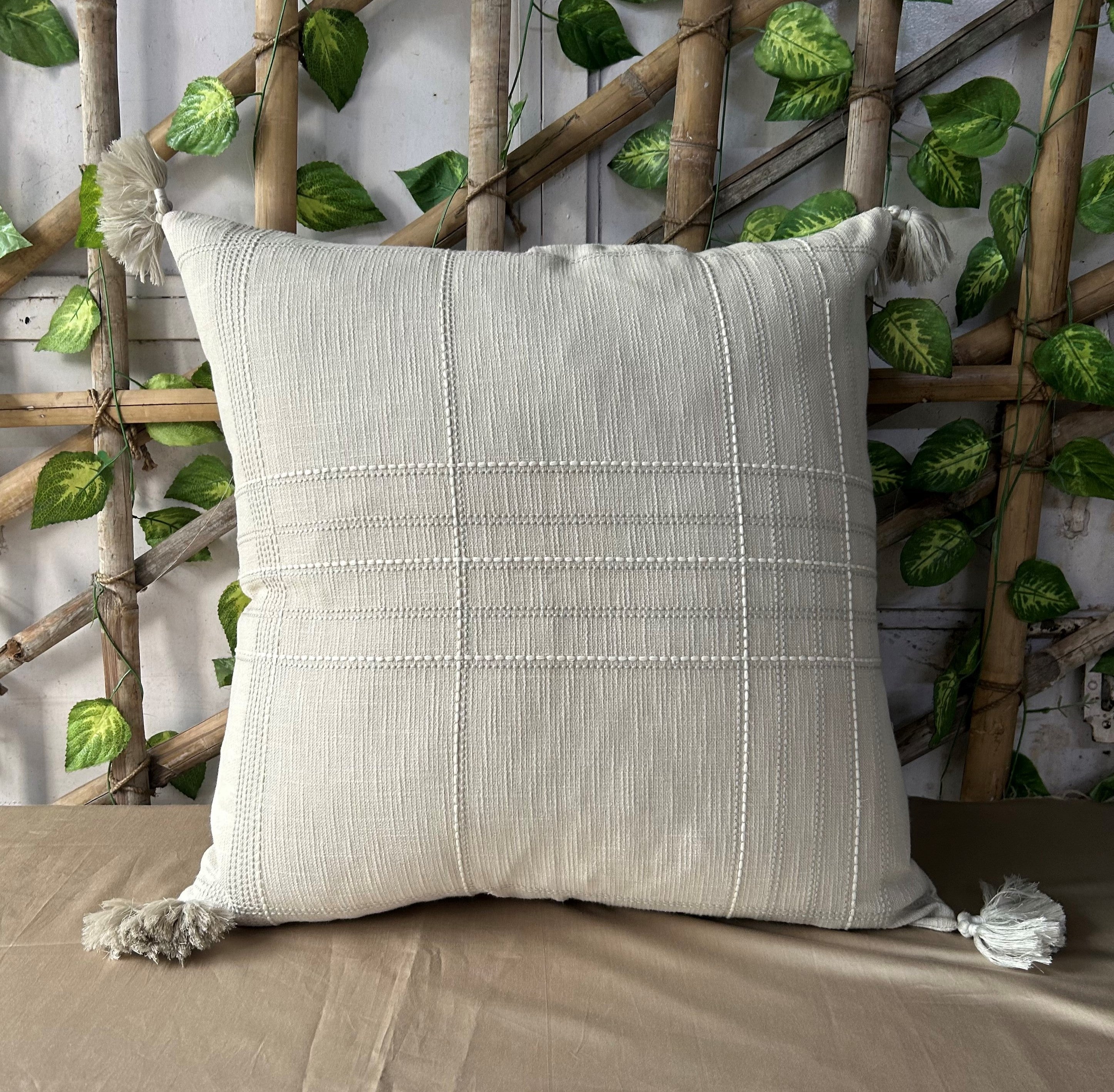 Sadyaska Mirage Beige Embroidered Cotton Slub 1 Pcs Euro Sham