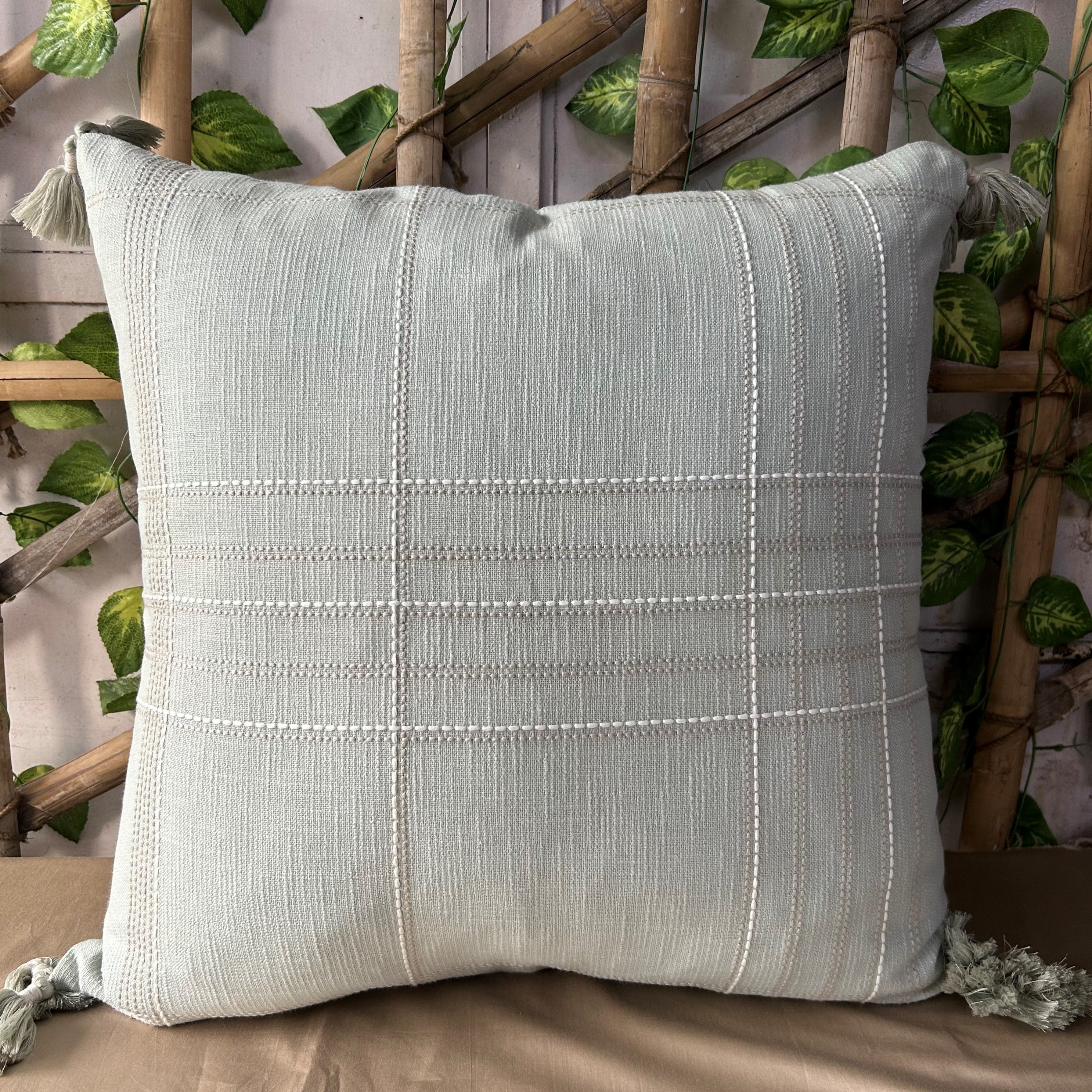 Sadyaska Mirage Sage Green Embroidered Cotton Slub 1 Pcs Euro Sham