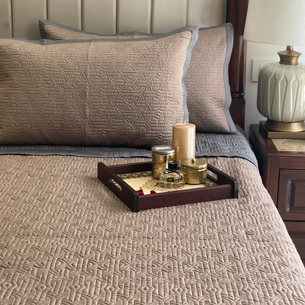 Sadyaska Dark Grey & Taupe Moderne Reversible 1 Pcs Bedspread