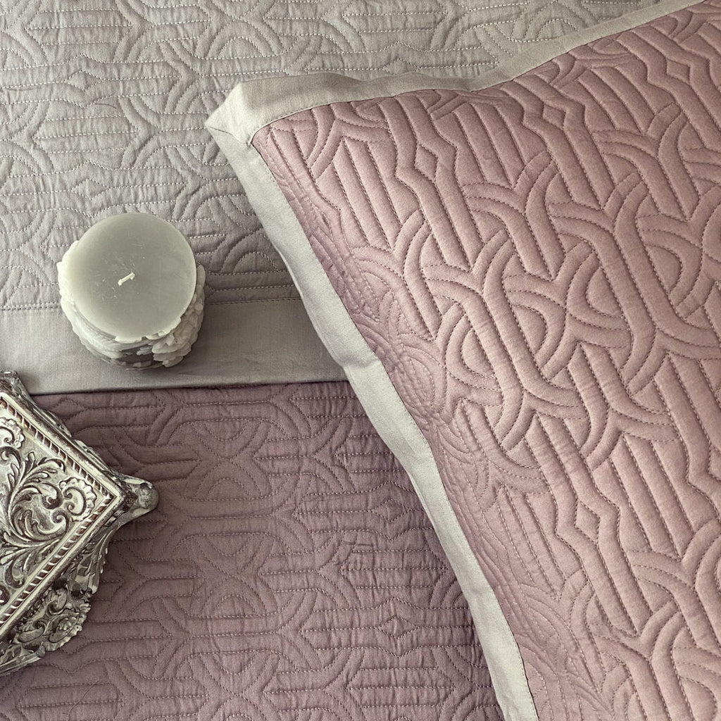 Sadyaska Old Rose and Sandstone Grey Moderne Reversible 1 Pcs Bedspread