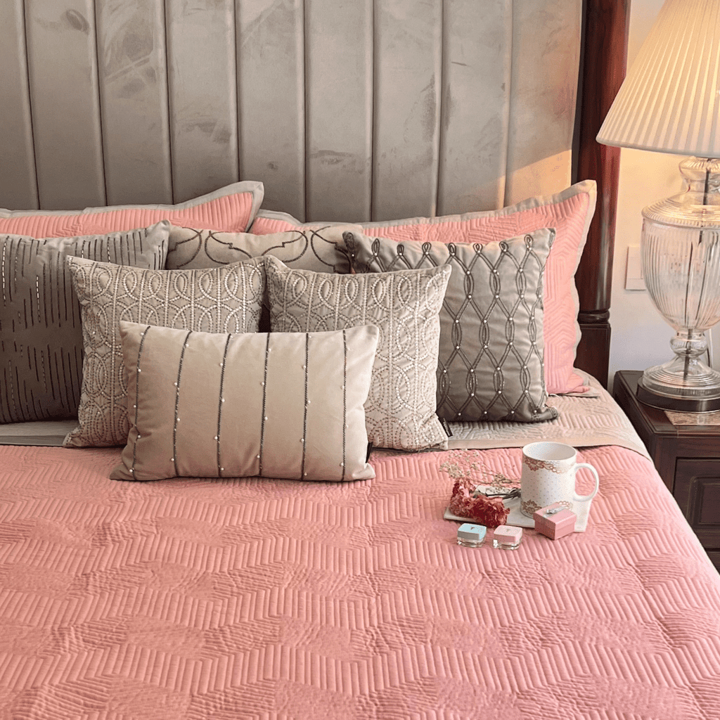 Sadyaska Coral and Beige Mosaic Cotton Trousseau Set 13 Pcs Product