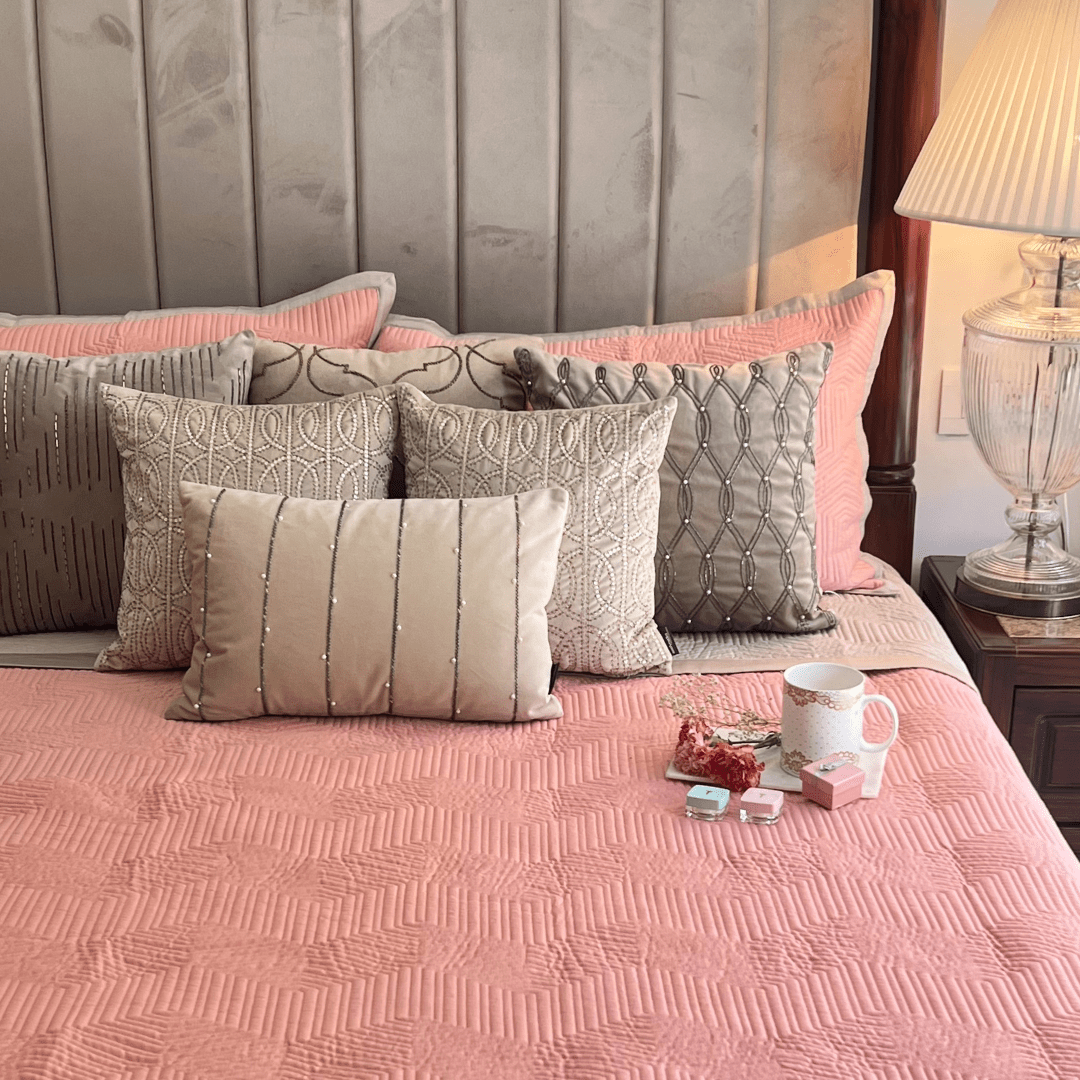 Sadyaska Coral and Beige Mosaic Cotton Trousseau Set 13 Pcs Product