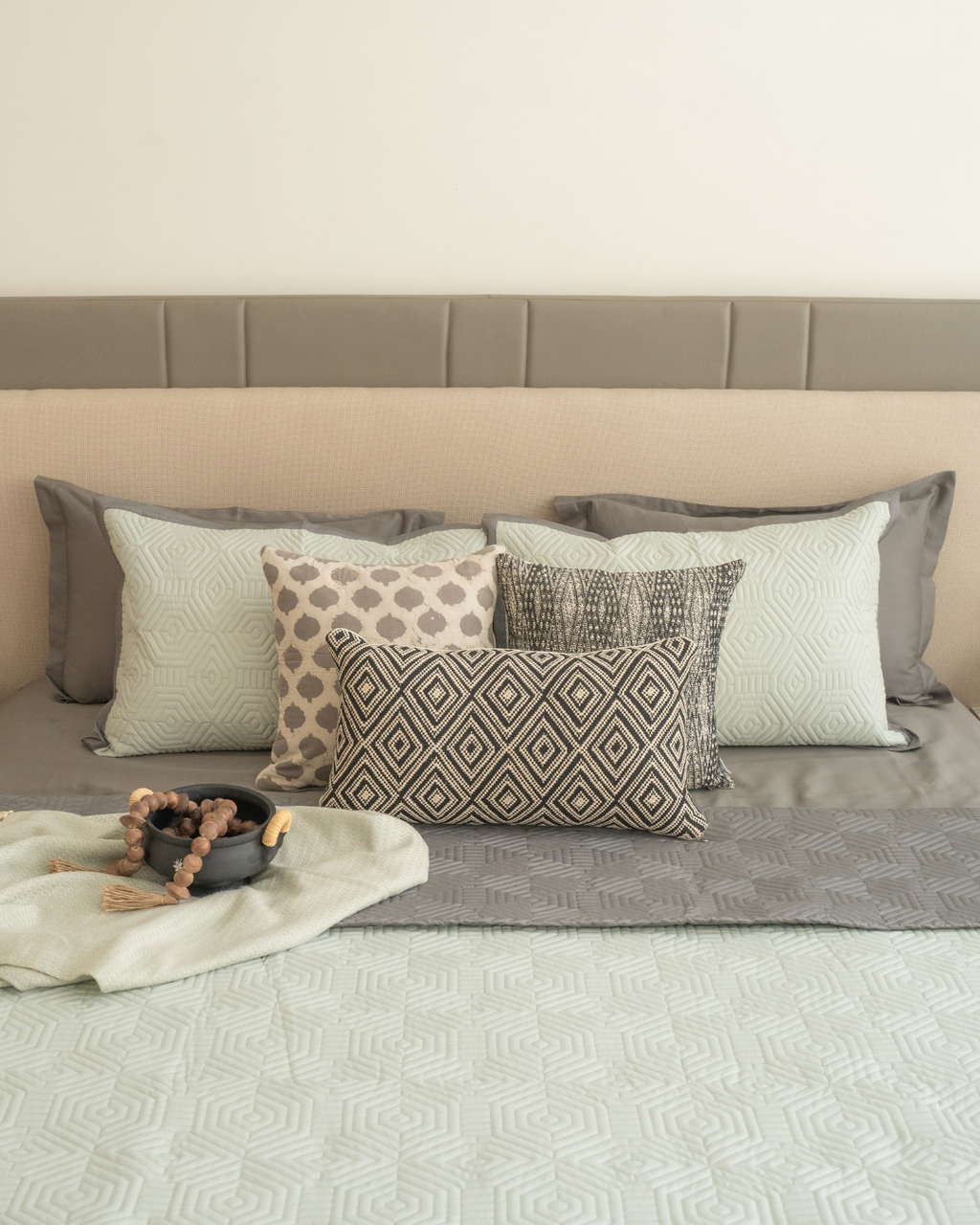 Sadyaska Quilted Sage Green and Dark Grey Macao Reversible 1 Pcs Bedspread