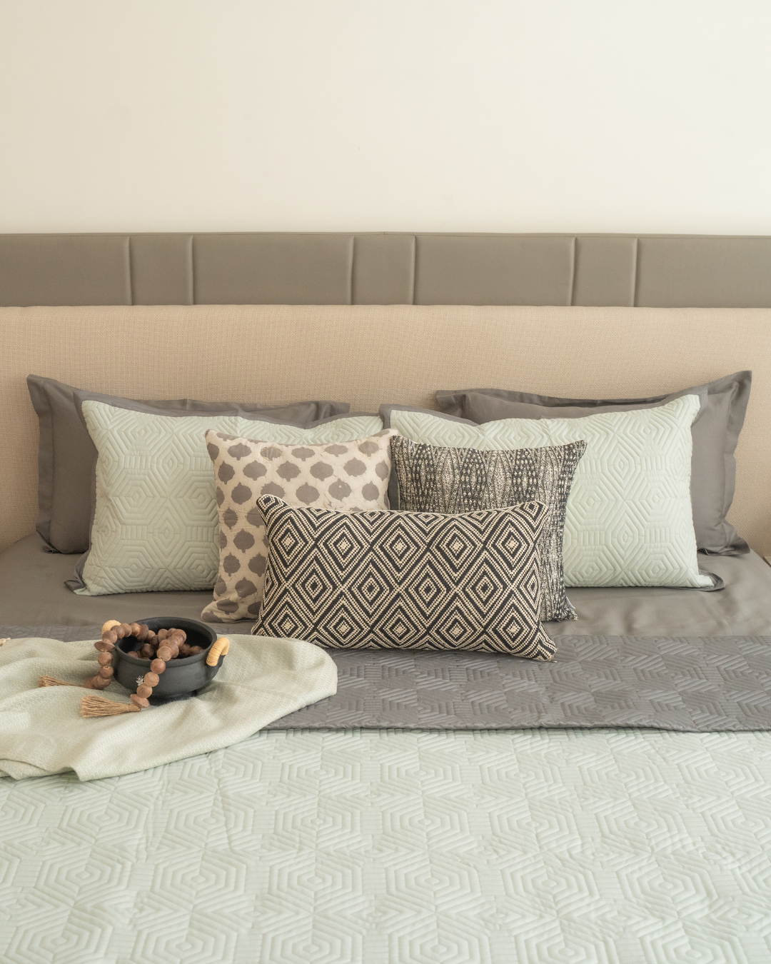 Sadyaska Quilted Sage Green and Dark Grey Macao Reversible 1 Pcs Bedspread