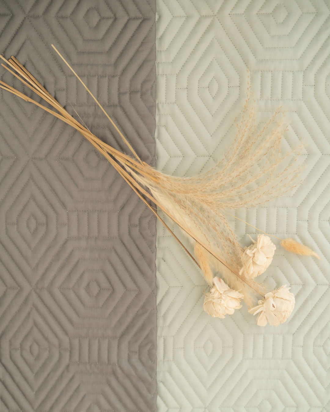 Sadyaska Quilted Sage Green and Dark Grey Macao Reversible 1 Pcs Bedspread