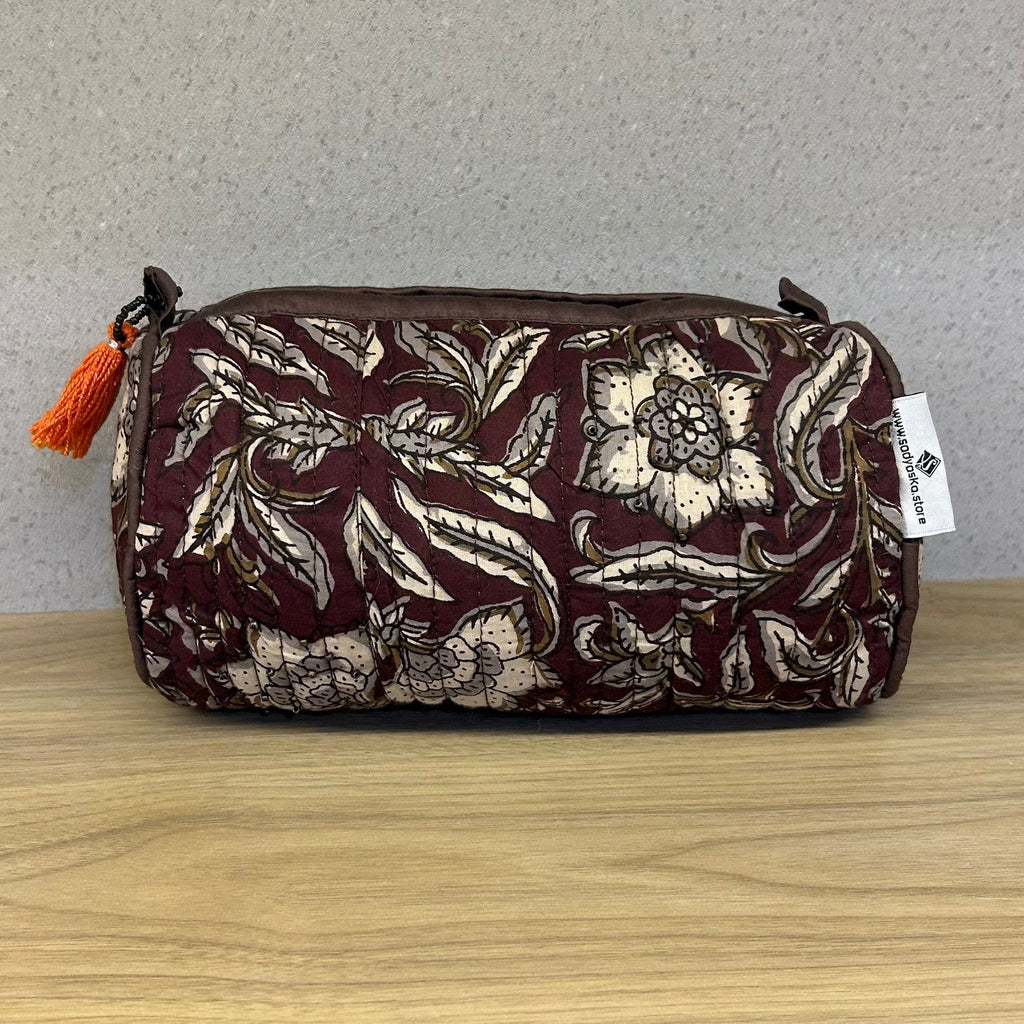 Sadyaska Brown Printed Cotton Medium Size ed Wedding Jewelry Pouch / Cosmetic / Make Up Case Multifunction Storage 1 Pcs Quilt