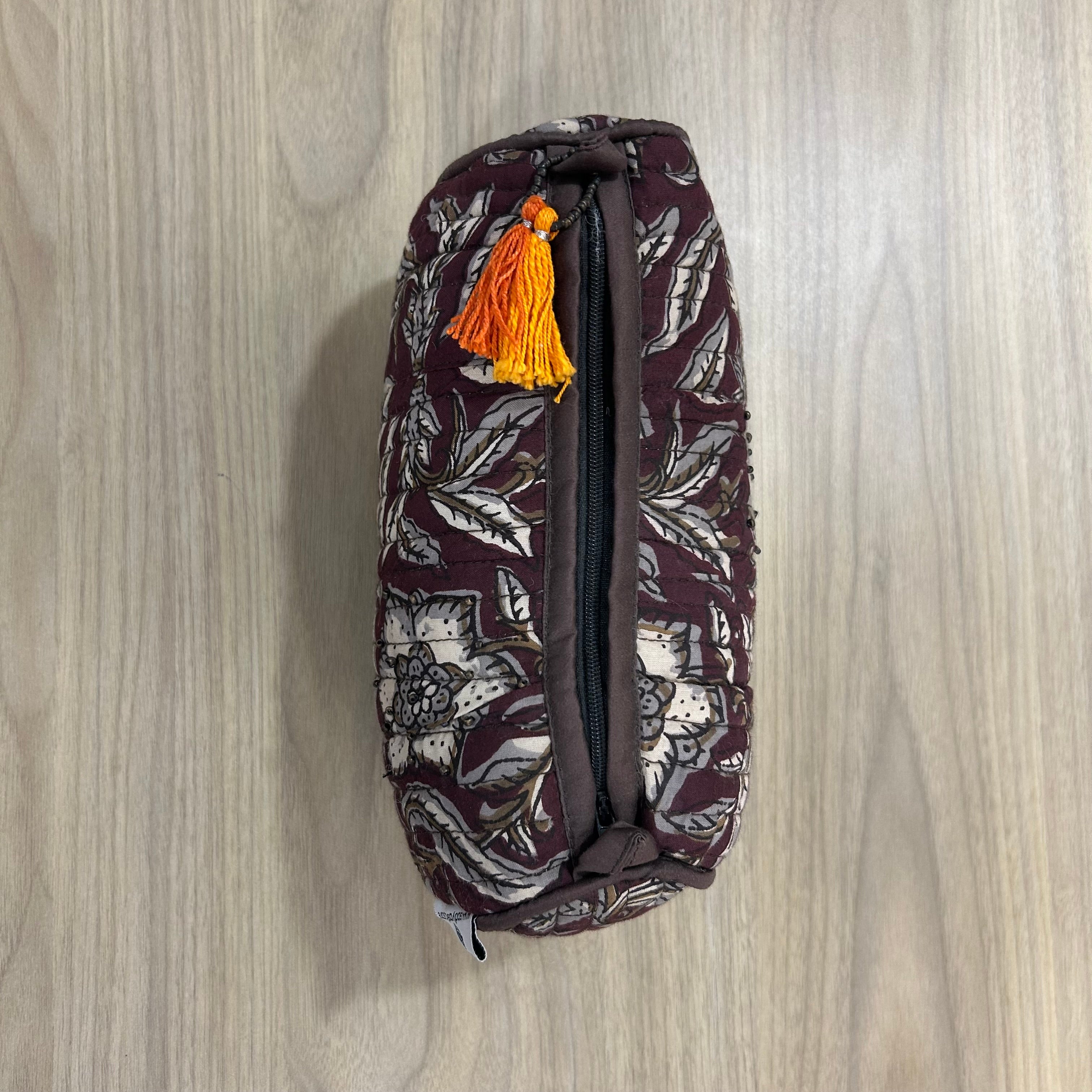 Sadyaska Brown Printed Cotton Medium Size ed Wedding Jewelry Pouch / Cosmetic / Make Up Case Multifunction Storage 1 Pcs Quilt