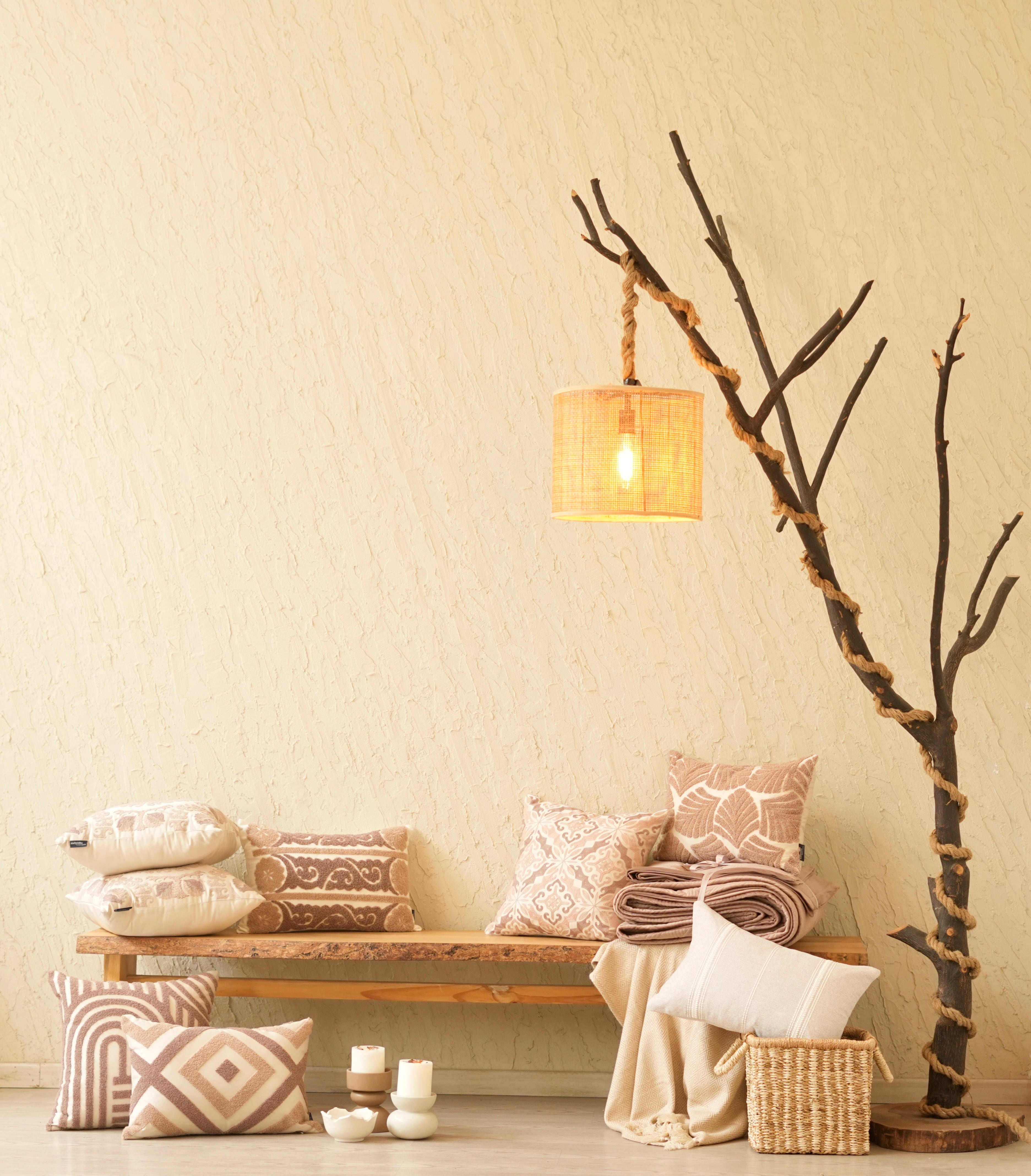 Sadyaska Mesa Oats Beige Cotton Embroidered 16" X 16" 1 Pcs Cushion Cover