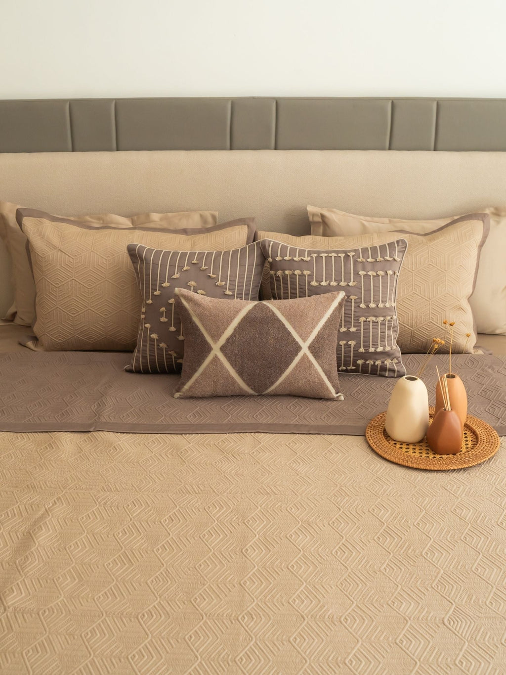 Sadyaska Mirth Sand and Taupe Cotton Reversible 1 Pcs Bedspread