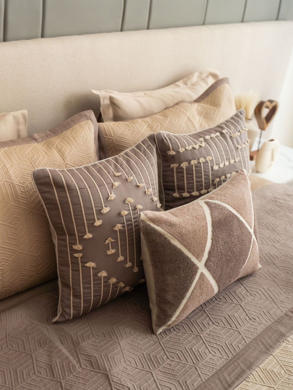 Sadyaska Cairo Cotton Embroidered Taupe 16" X 16" 1 Pcs Cushion Cover