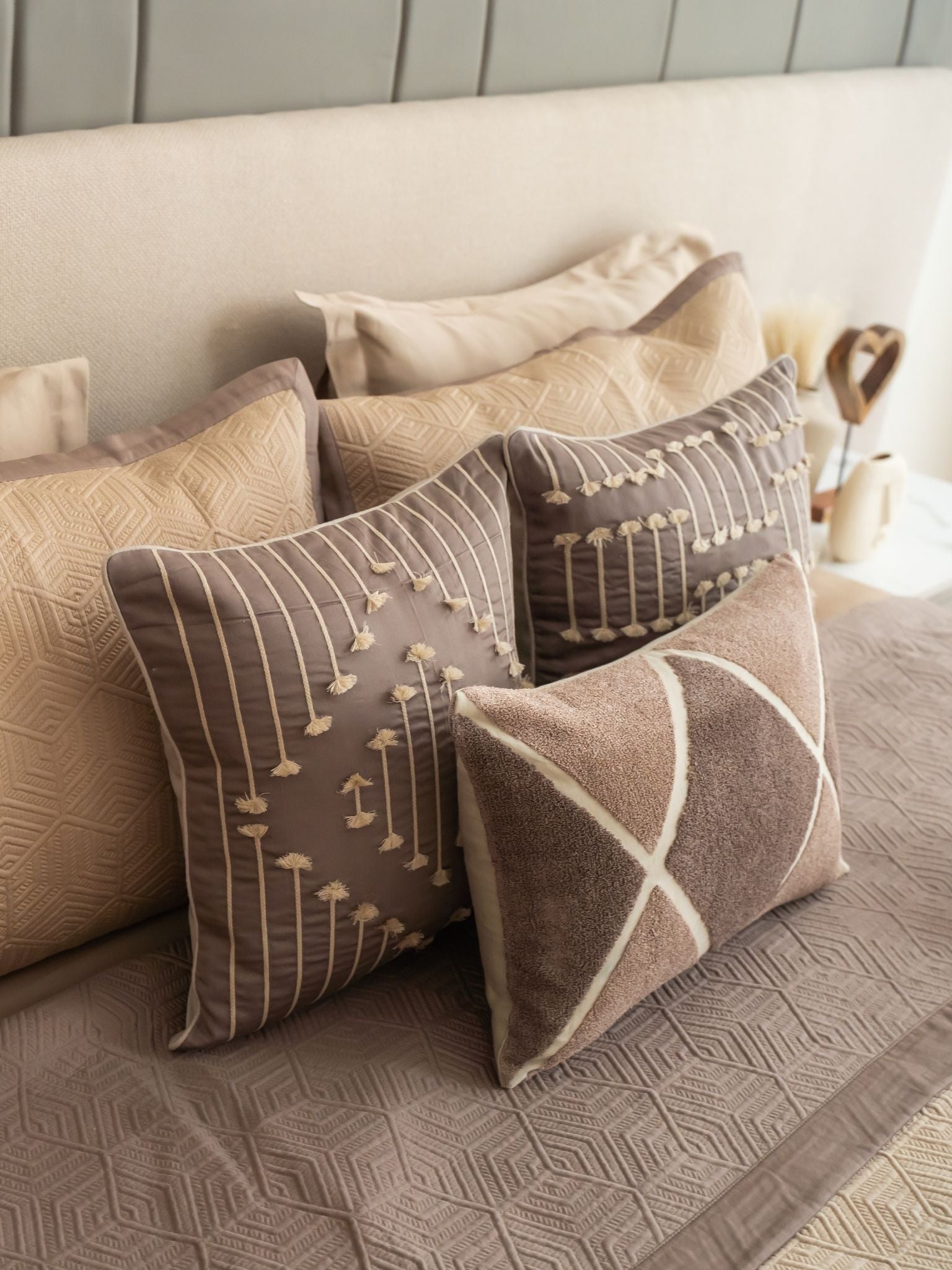 Sadyaska Cairo Cotton Embroidered Taupe 16" X 16" 1 Pcs Cushion Cover