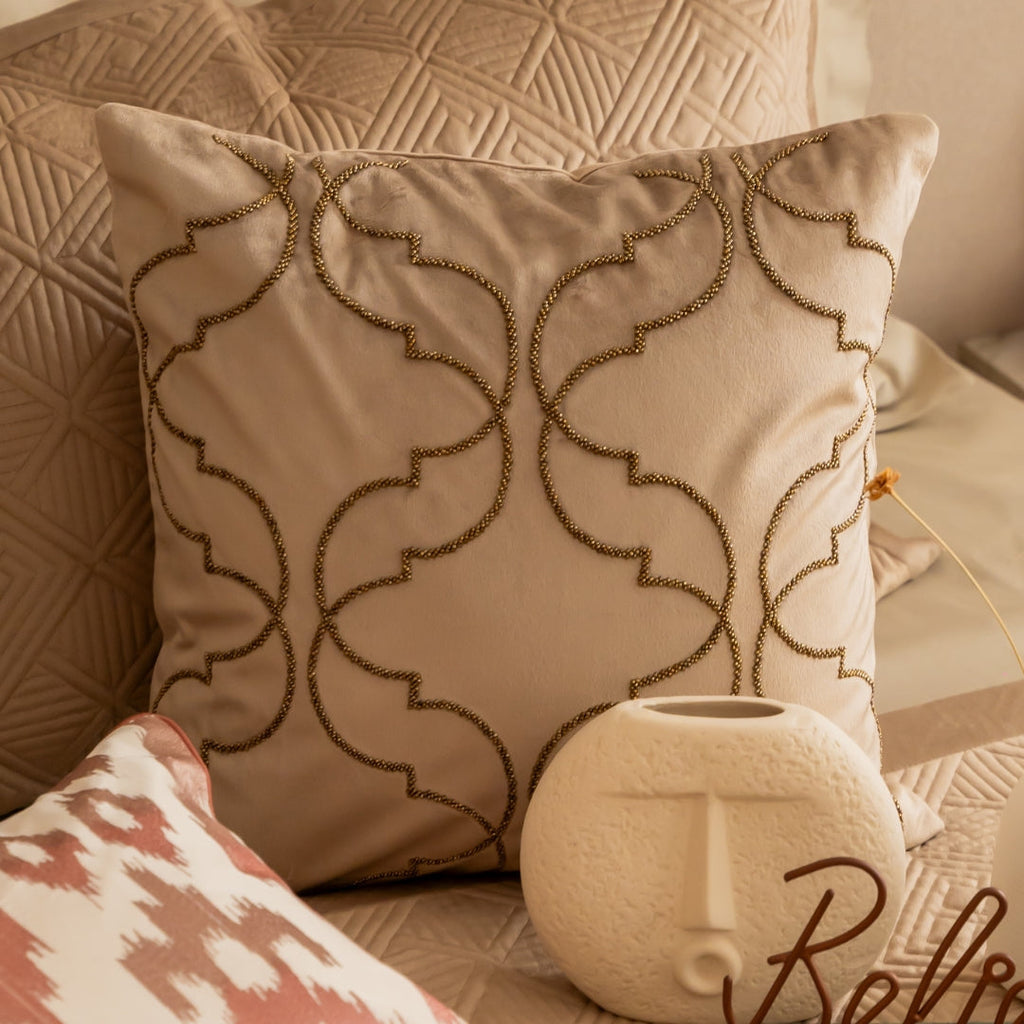 Sadyaska Decorative Moroccan Champagne Velvet 16x16 1 Pcs Cushion Cover