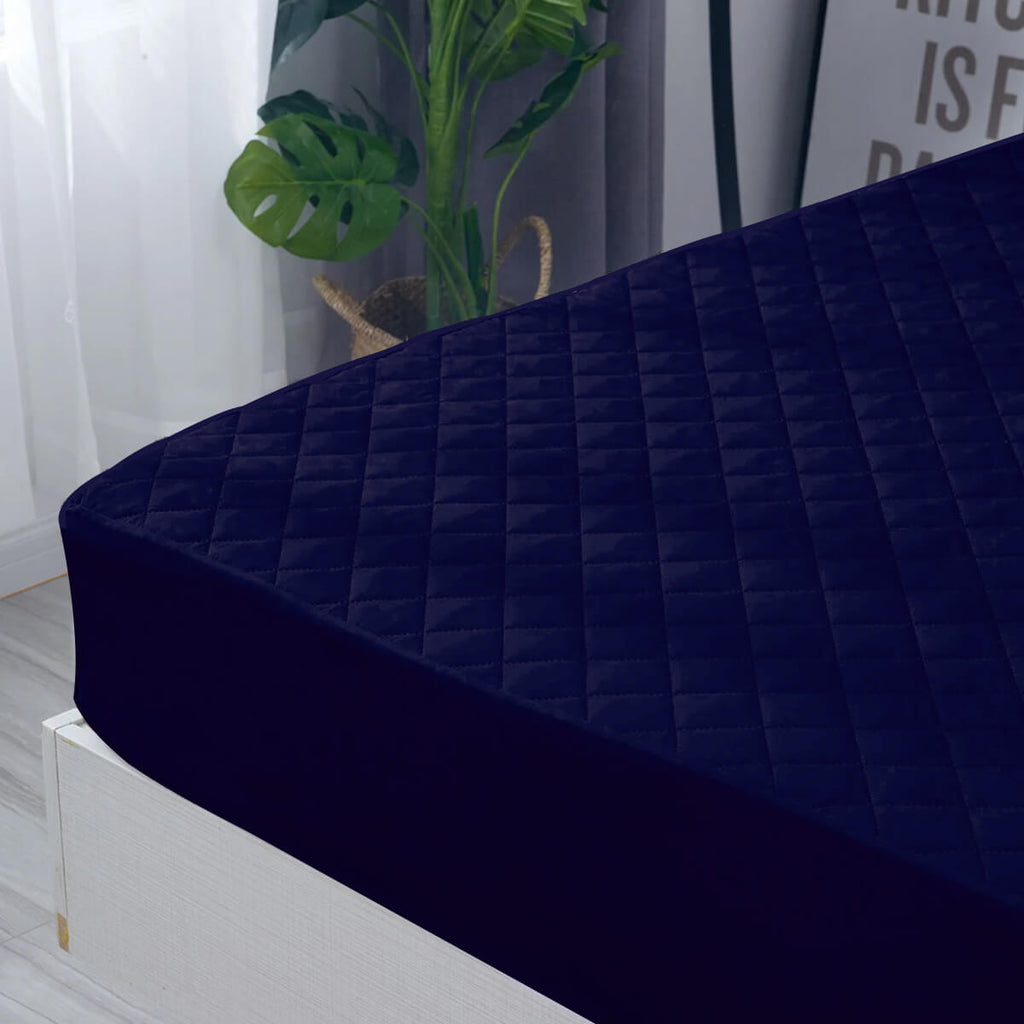 Sadyaska Microfibre ed Waterproof Fitted Navy Mattress Protector 1 Pcs Quilt