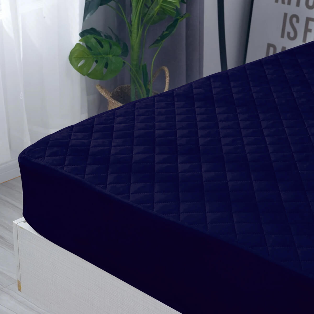 Sadyaska Microfibre ed Waterproof Fitted Navy Mattress Protector 1 Pcs Quilt