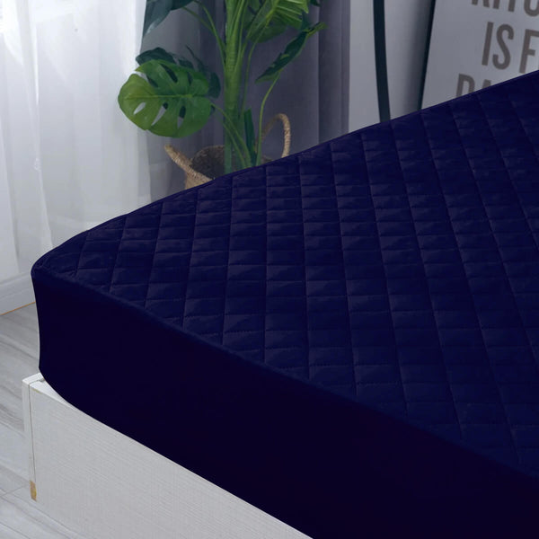 Sadyaska Microfibre ed Waterproof Fitted Navy Mattress Protector 1 Pcs Quilt