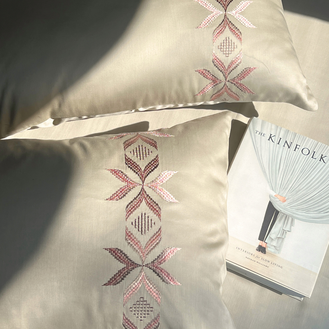 Sadyaska Nadine Beige Embroidered s (Set of 2) 1 Pcs Pillow Cover