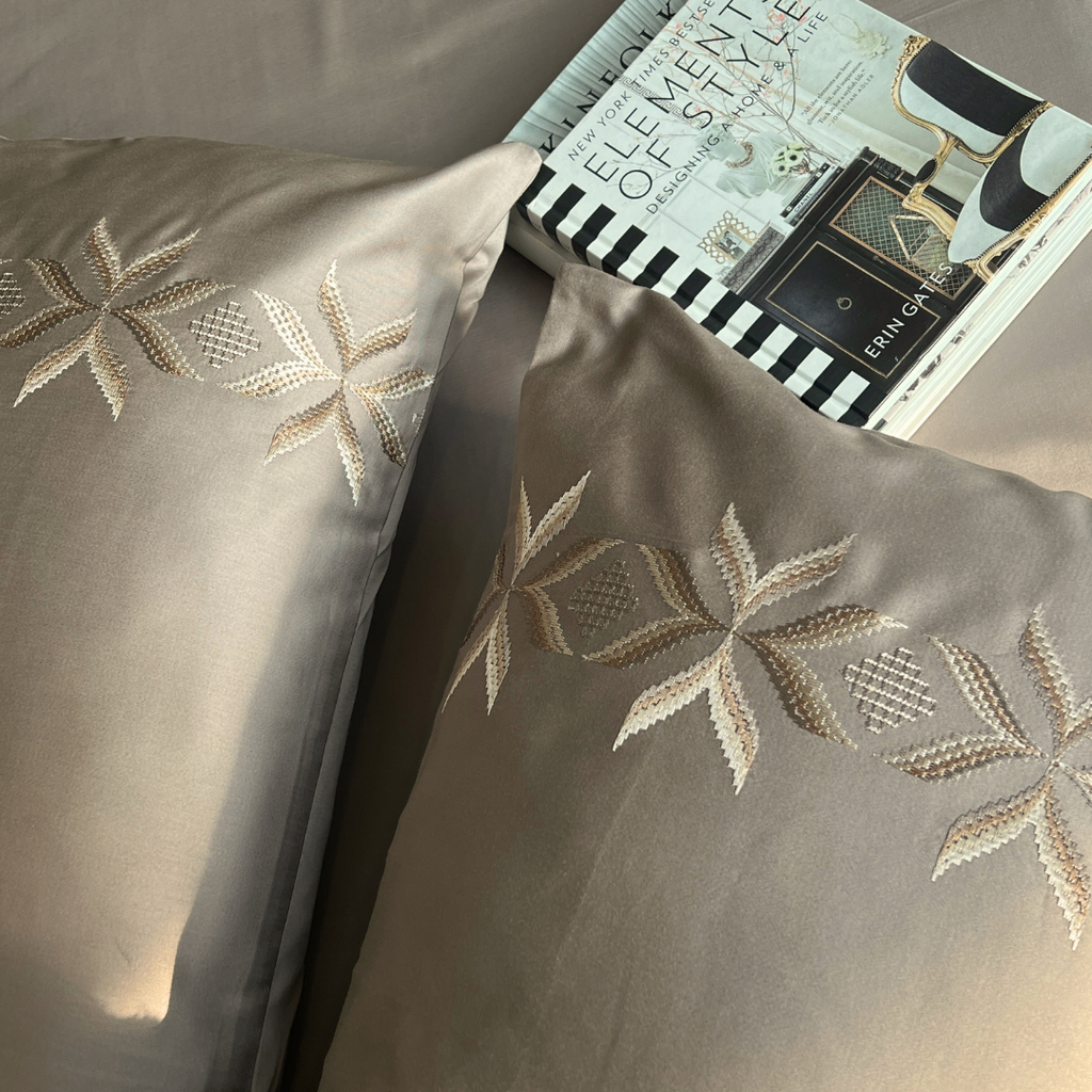 Sadyaska Nadine Mocha Embroidered s (Set of 2) 1 Pcs Pillow Cover