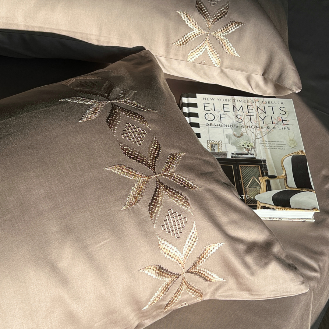 Sadyaska Nadine Mocha Embroidered s (Set of 2) 1 Pcs Pillow Cover