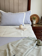 Sadyaska Nadire Smoke Blue and Ivory Cotton Reversible 1 Pcs Bedspread