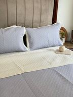 Sadyaska Nadire Smoke Blue and Ivory Cotton Reversible 1 Pcs Bedspread