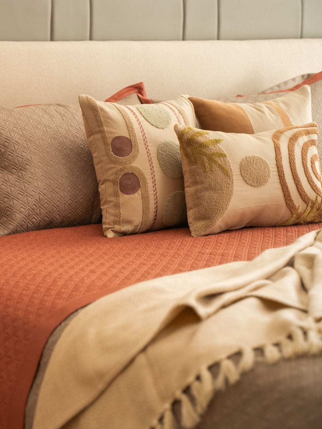 Sadyaska Nadire Mocha and Terracotta 300TC Cotton 10 Pcs Bedding Set