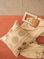 Sadyaska Clay Herringbone Woven Throw with Embroidered 16"x16" 2 Pcs Cushion Cover