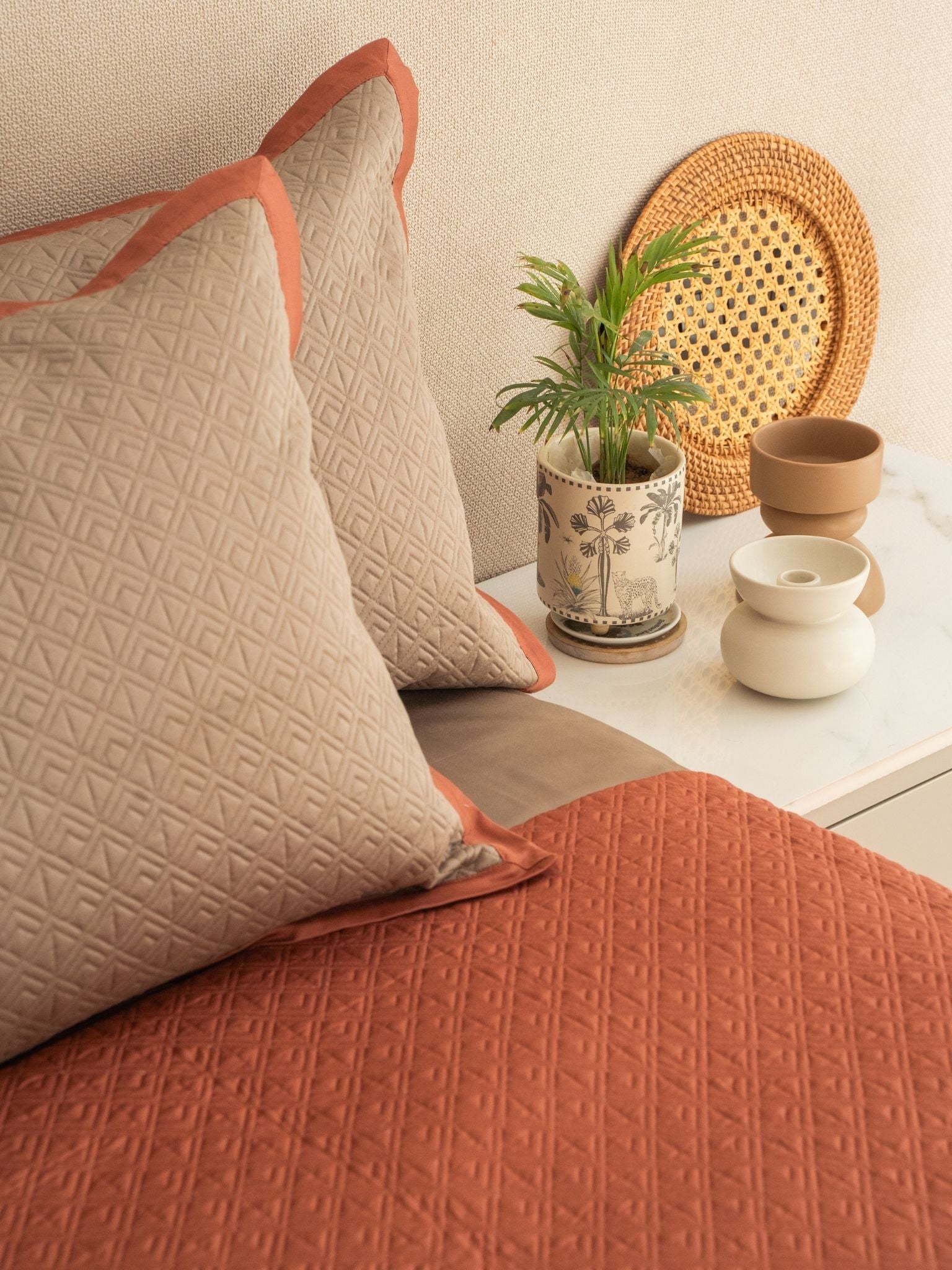 Sadyaska Nadire Mocha and Terracotta Cotton Reversible 1 Pcs Bedspread