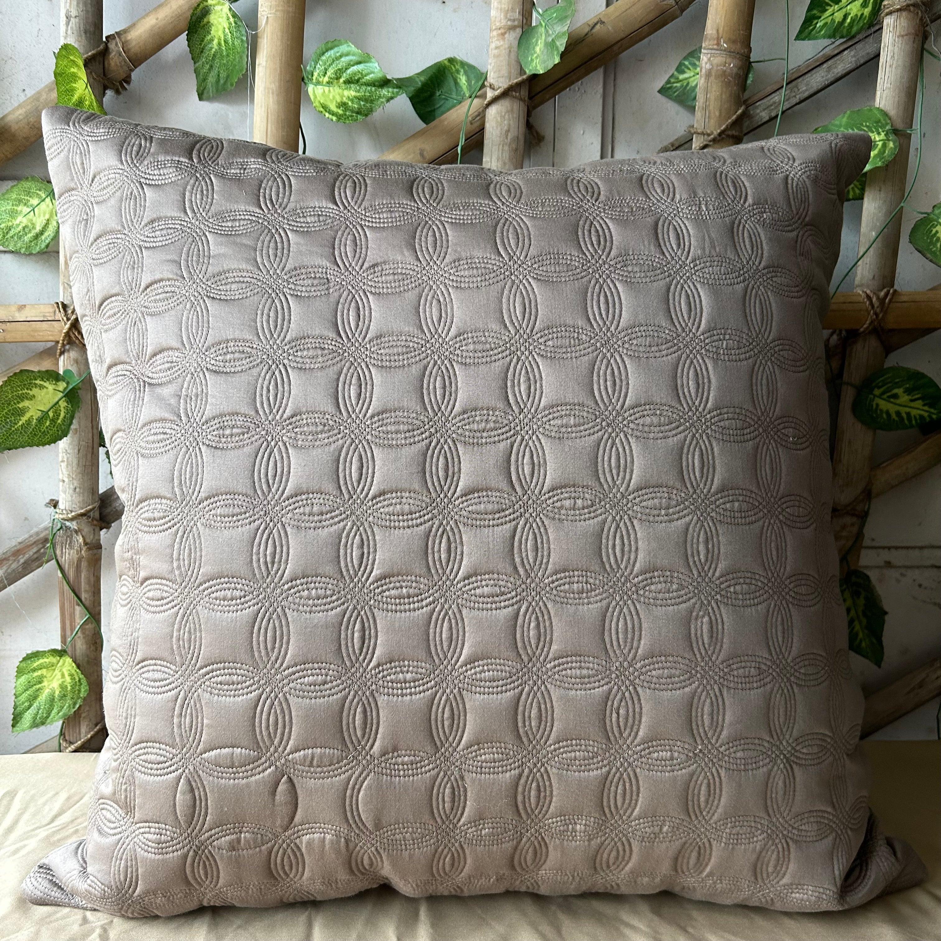 Sadyaska Orbit Beige and Taupe Quilted Reversible Cotton 1 Pcs Euro Sham
