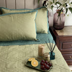 Sadyaska Quilted Turquoise and Lime Green Ornate Reversible 1 Pcs Bedspread