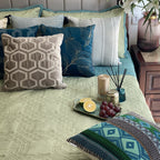 Sadyaska Quilted Turquoise and Lime Green Ornate Reversible 1 Pcs Bedspread