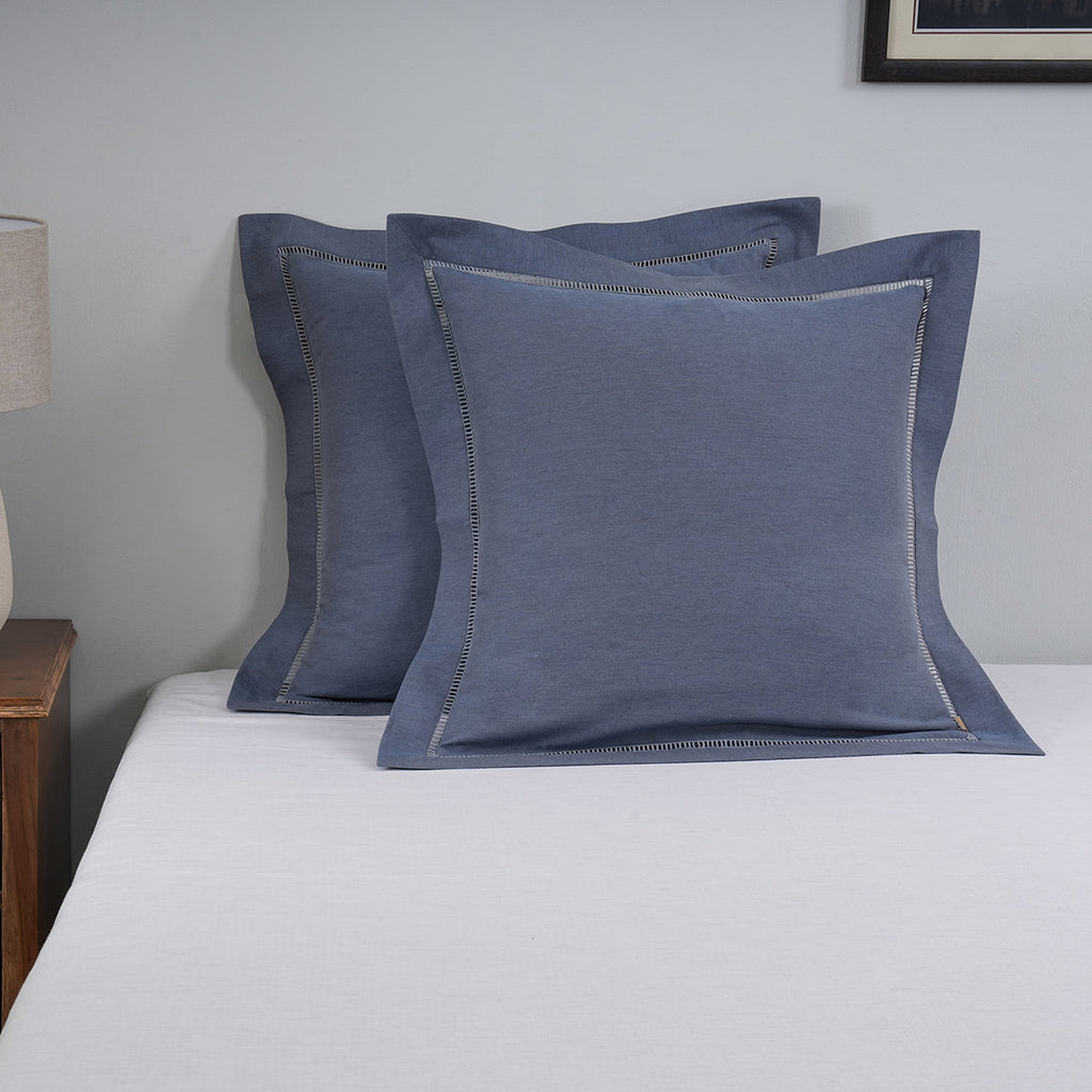 Emmie 100% Egyptian Cotton Woven Blue 2PC Pillow Case Euro Set