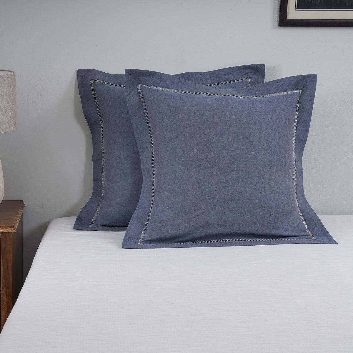 Emmie 100% Egyptian Cotton Woven Blue 2PC Pillow Case Euro Set