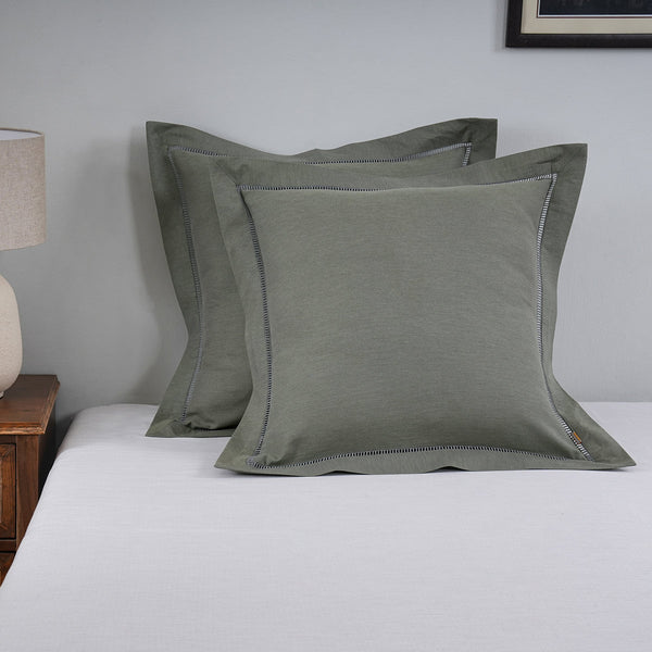 Emmie 100% Egyptian Cotton Woven Green 2PC Pillow Case Euro Set
