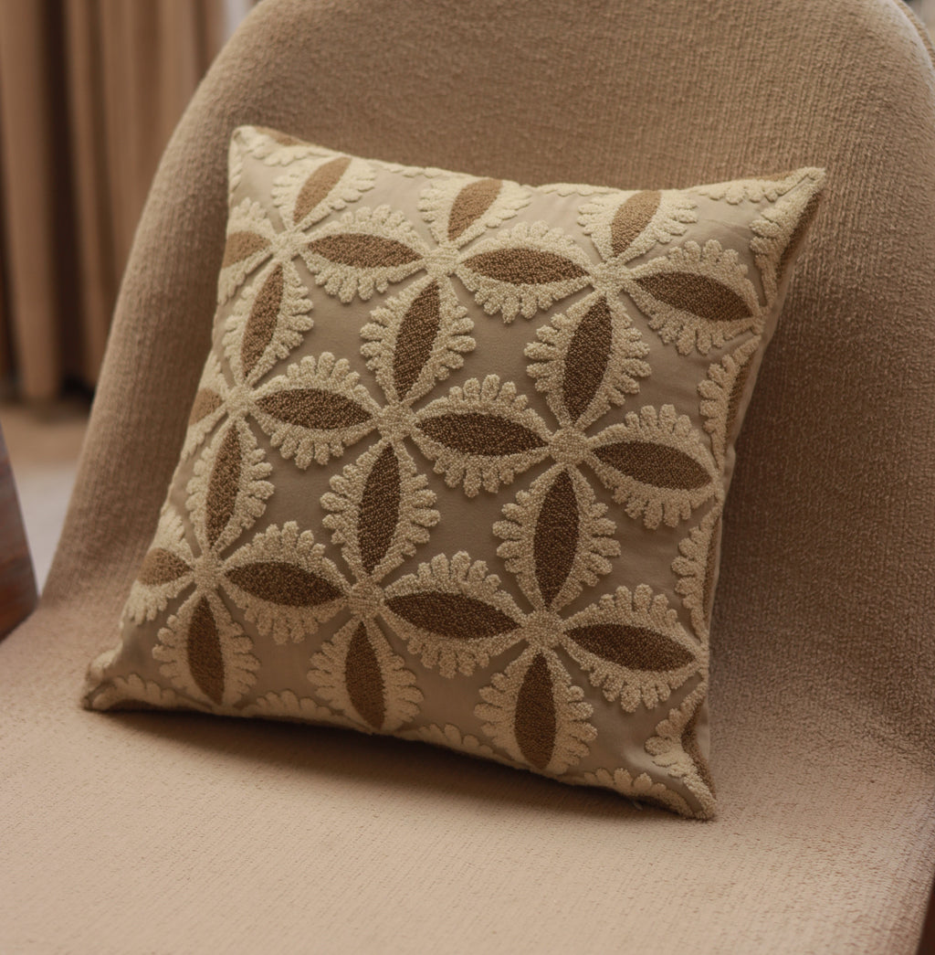 Sadyaska Botanical Bliss Cotton Embroidered Beige 16" X 16" 1 Pcs Cushion Cover