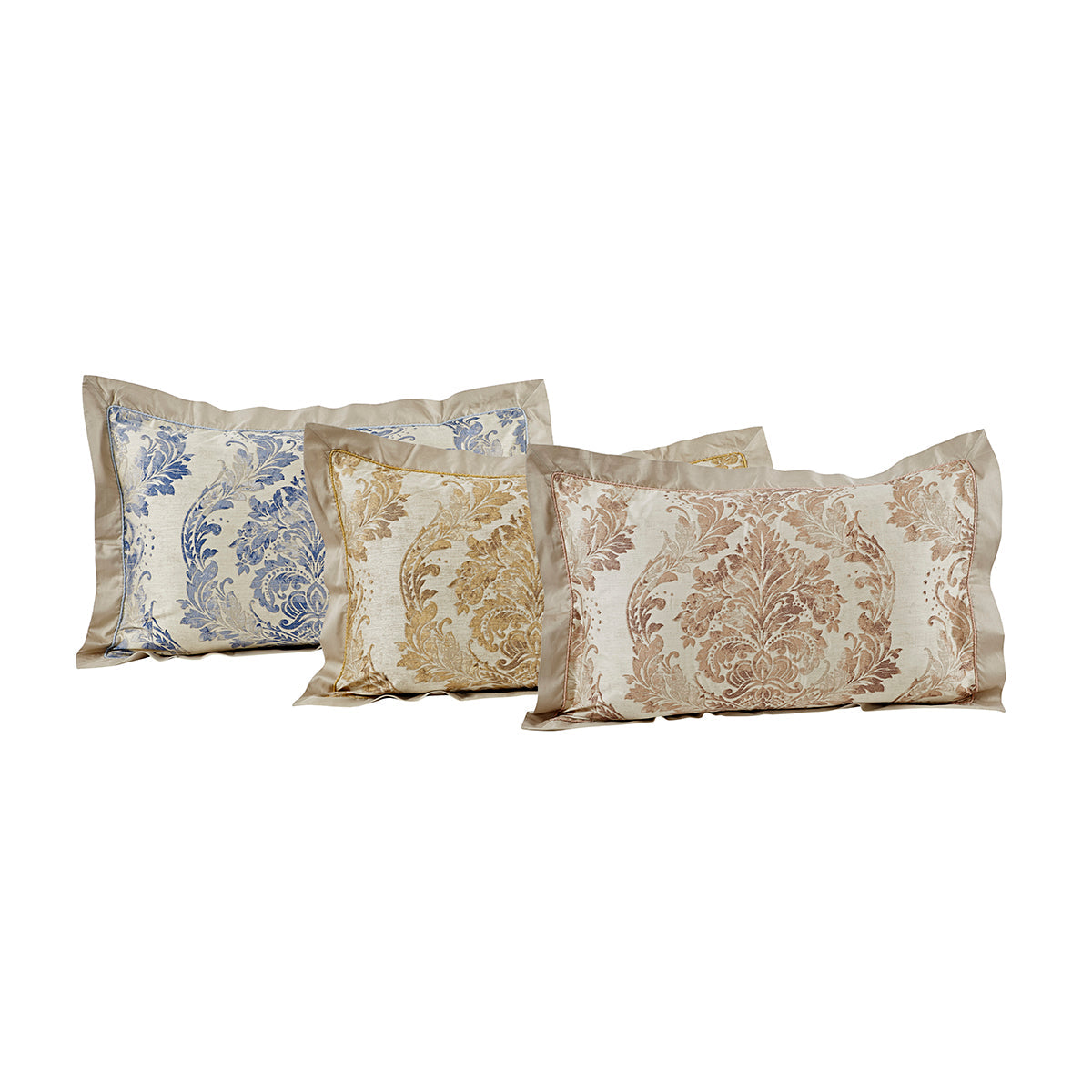 Vintage Quilted Hand Gallant Damask Print Pillow Sham Set Blue