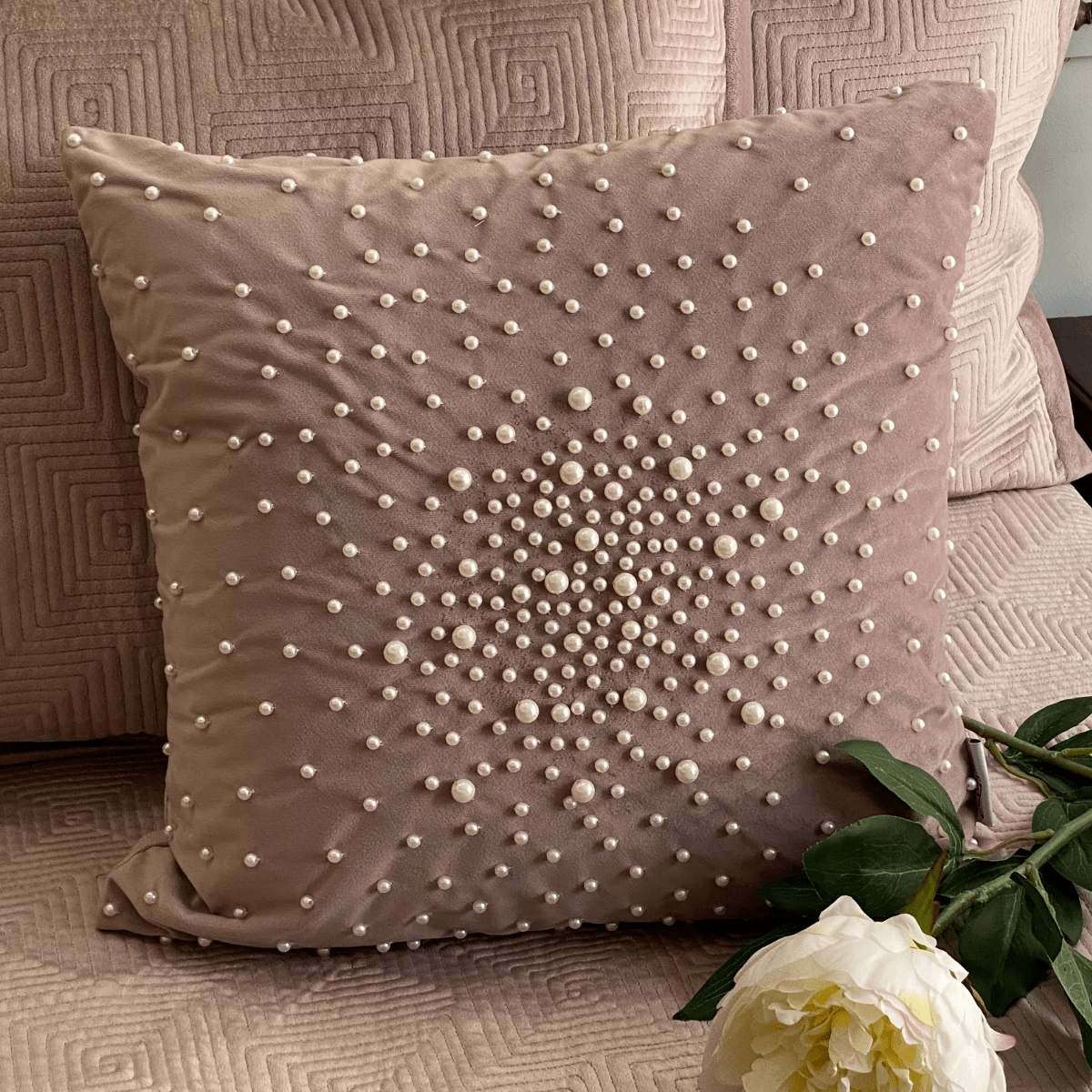 Sadyaska Decorative Pearl Onion Pink Velvet 16x16 1 Pcs Cushion Cover