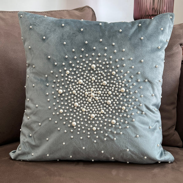 Sadyaska Decorative Pearl Powder Blue Velvet 16x16 1 Pcs Cushion Cover