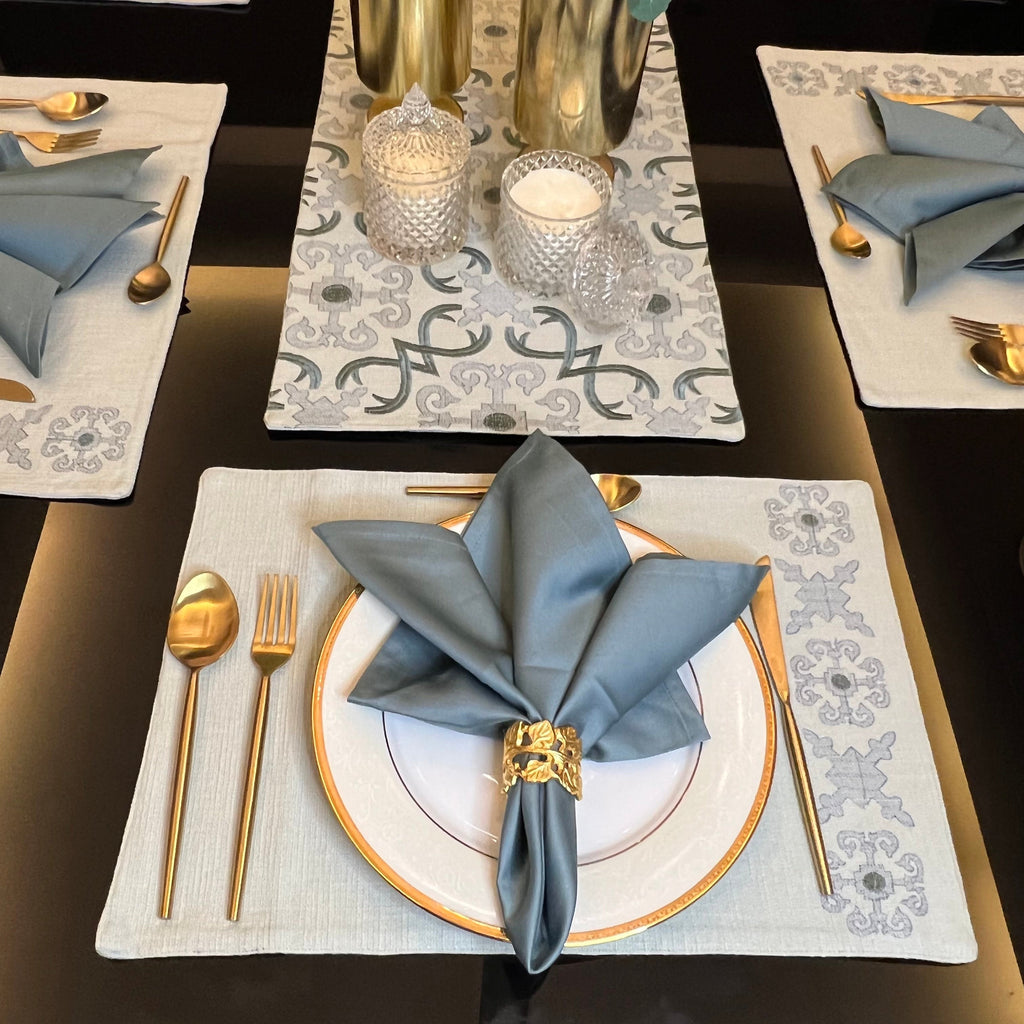 Sadyaska Geo Sage Green - Set of 2 Placemats & 2 Napkins 1 Pcs Table Linen
