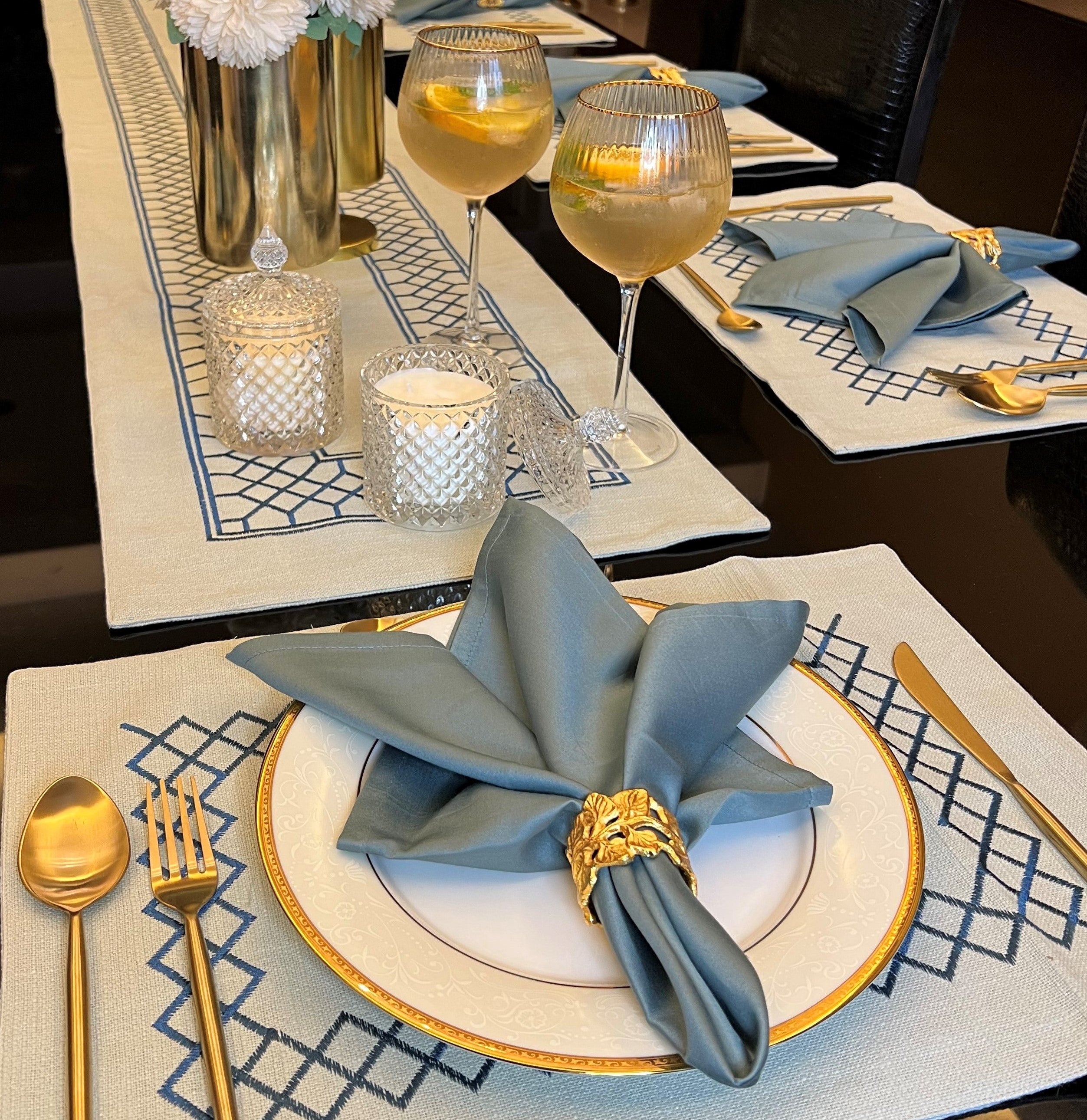 Sadyaska Zigzag Sage Green - Set of 2 Placemats & 2 Napkins 1 Pcs Table Linen