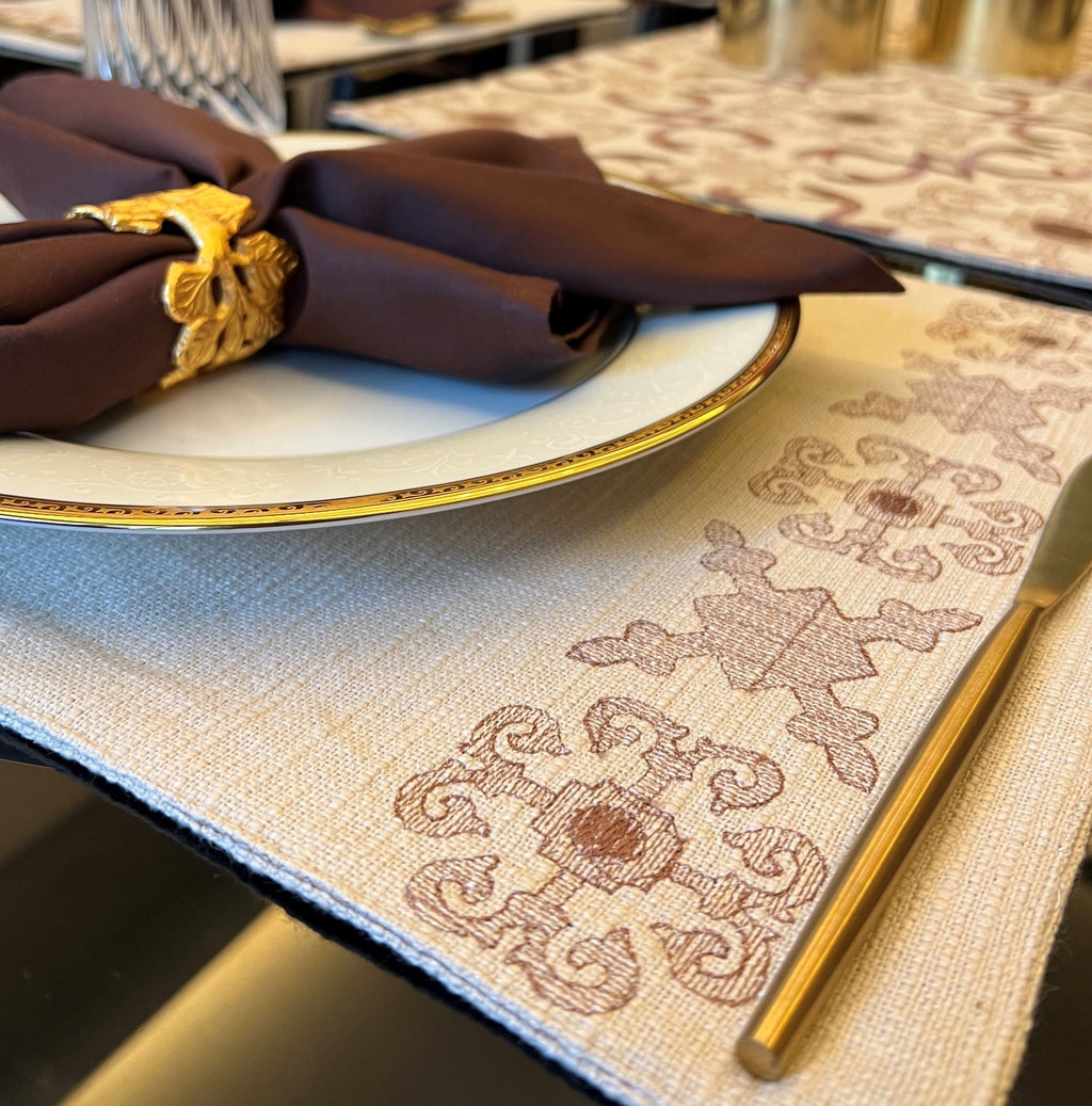 Sadyaska Geo Beige - Set of 2 Placemats & 2 Napkins 1 Pcs Table Linen