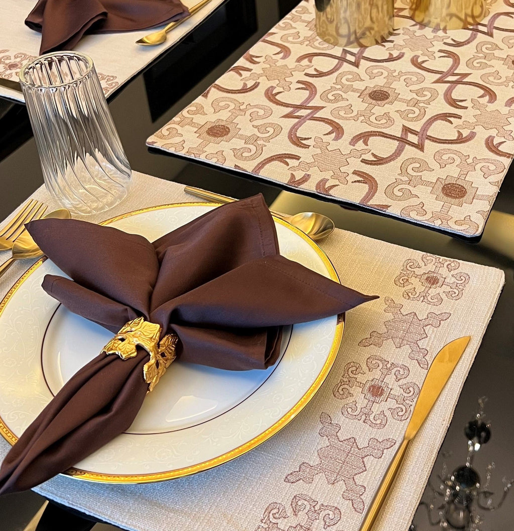 Sadyaska Geo Beige - Set of 2 Placemats & 2 Napkins 1 Pcs Table Linen