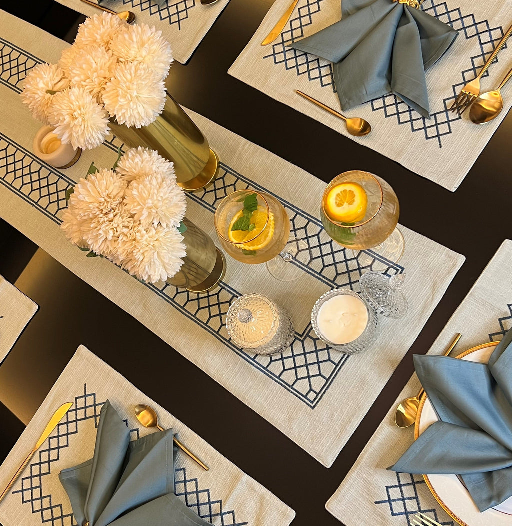 Sadyaska Zigzag Sage Green - Set of 2 Placemats & 2 Napkins 1 Pcs Table Linen