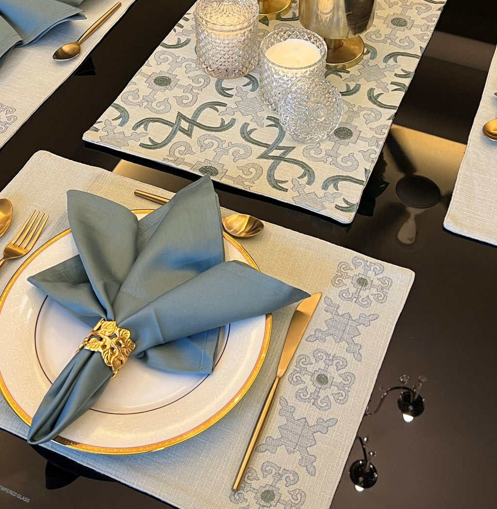 Sadyaska Geo Sage Green - Set of 2 Placemats & 2 Napkins 1 Pcs Table Linen