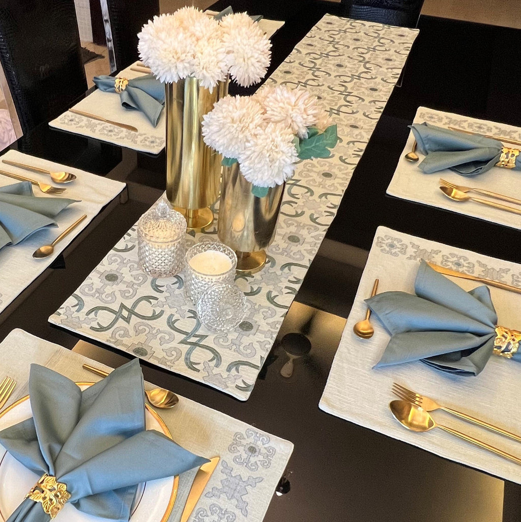Sadyaska Geo Sage Green - Set of 2 Placemats & 2 Napkins 1 Pcs Table Linen