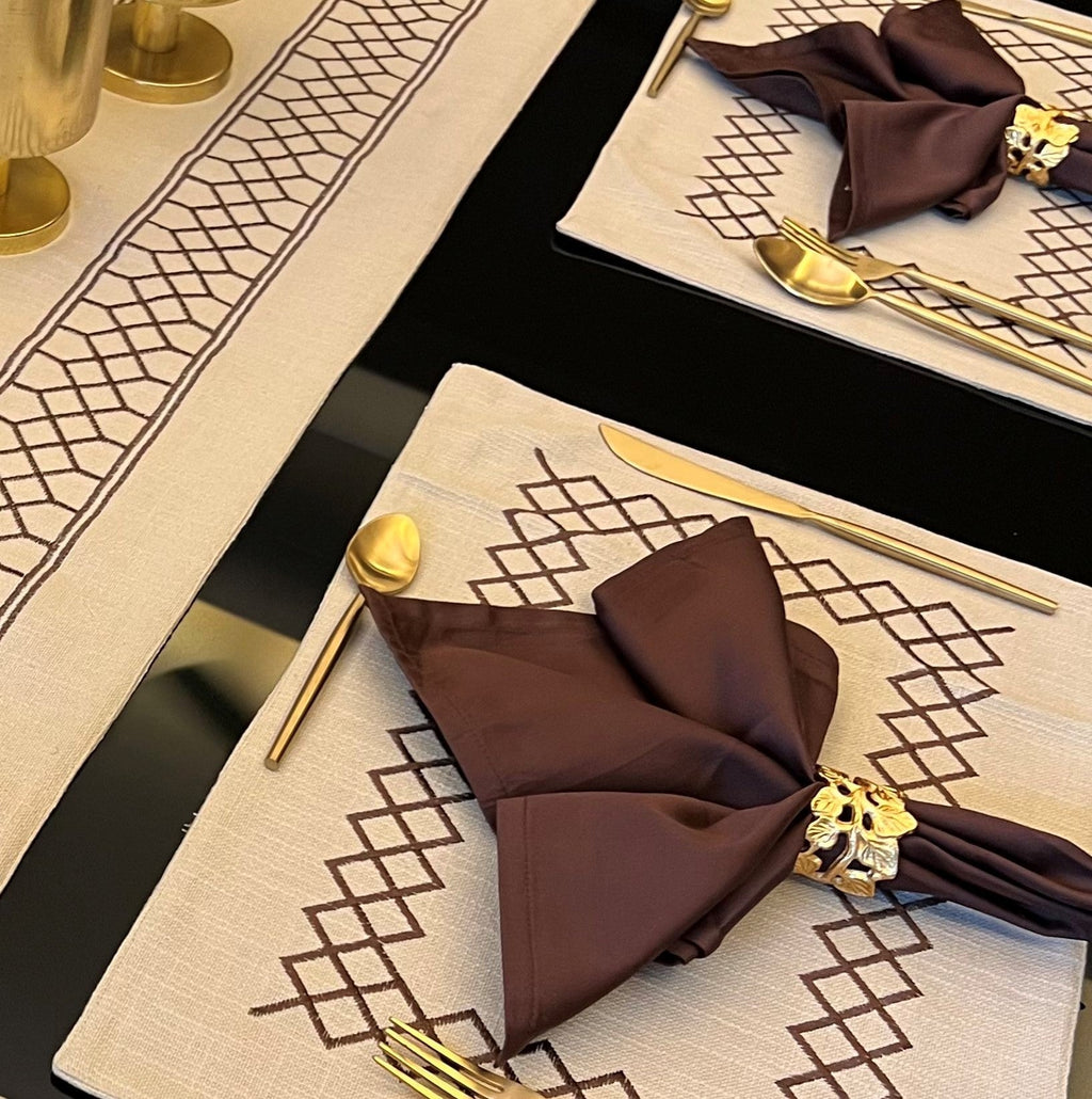 Sadyaska Zigzag Beige - Set of 2 Placemats & 2 Napkins 1 Pcs Table Linen