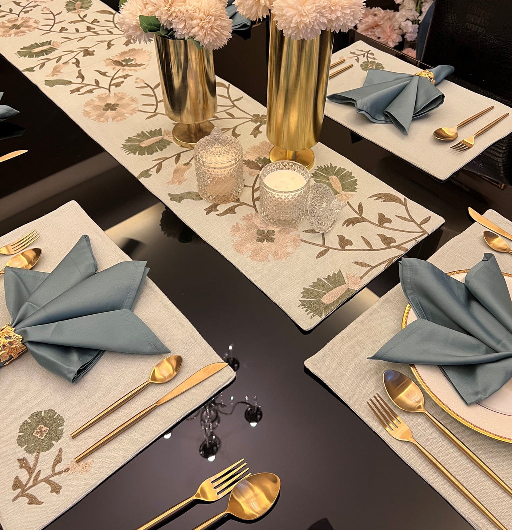 Sadyaska Floral Sage Green - Set of 2 Placemats & 2 Napkins 1 Pcs Table Linen