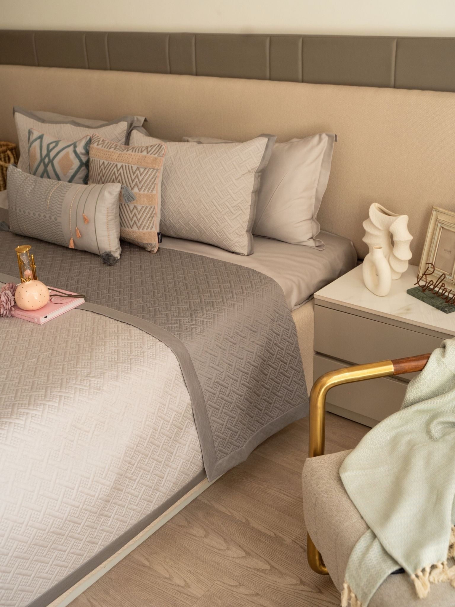Sadyaska Poppy Pearl Grey and Slate 300TC Cotton 10 Pcs Bedding Set